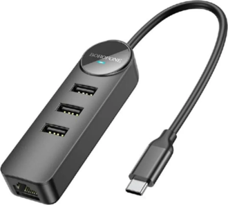 Адаптер Borofone DH6 Erudite 4-in-1 100 Mbps Ethernet Adapter(Type-C to USB2.0*3+RJ45)(L=0.2M) Black