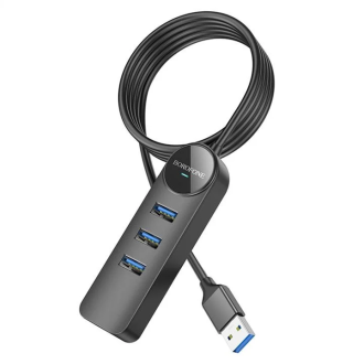 Адаптер Borofone DH6 Erudite 4-in-1 Gigabit Ethernet Adapter(USB to USB3.0*3+RJ45)(L=1.2M) Black Borofone 6941991104305