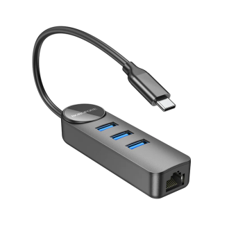 Адаптер Borofone DH6 Erudite 4-in-1 Gigabit Ethernet Adapter(Type-C to USB3.0*3+RJ45)(L=0.2M) Black Borofone 6941991104312