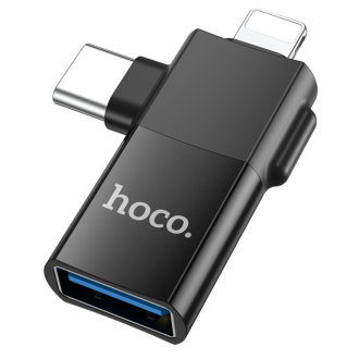 Адаптер HOCO UA17 iP male/Type-C male to USB female two-in-one adapter Black