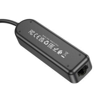 Адаптер Borofone DH6 Erudite 4-in-1 Gigabit Ethernet Adapter(USB to USB3.0*3+RJ45)(L=0.2M) Black