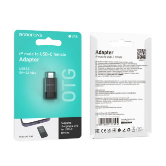 Адаптер BOROFONE BV18 iP male to Type-C female USB2.0 adapter Black