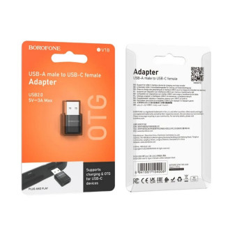 Адаптер BOROFONE BV18 USB male to Type-C female USB2.0 adapter Black