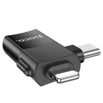 Адаптер HOCO UA17 iP male/Type-C male to USB female two-in-one adapter Black