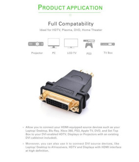 Адаптер UGREEN HDMI Male to DVI (24+5) Female Adapter (Black)(UGR-20123)