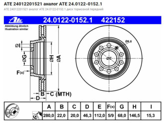 Диск гальмівний Ate 24012201521