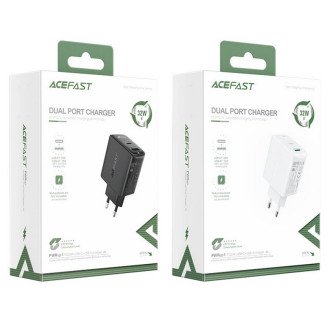 Мережевий зарядний пристрій ACEFAST A5 PD32W(USB-C+USB-A) dual port charger Black