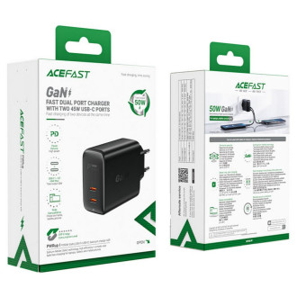 Мережевий зарядний пристрій ACEFAST A29 PD50W GaN (USB-C+USB-C) dual port charger Black