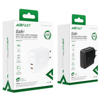 Мережевий зарядний пристрій ACEFAST A29 PD50W GaN (USB-C+USB-C) dual port charger White