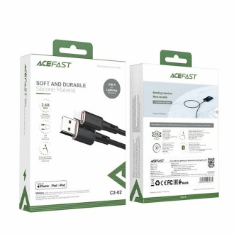 Кабель для заряджання телефонів/планшетів ACEFAST Кабель ACEFAST C2-02 USB to iP 2.4A, 1.2m, silicone, zinc connectors, Black AFC202B