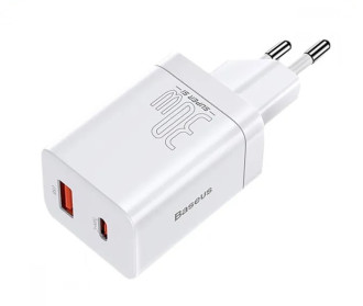 Мережевий зарядний пристрій Baseus Super Si Pro Quick Charger C+U 30W EU White