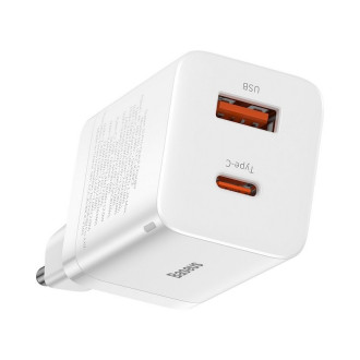 Мережевий зарядний пристрій Baseus Super Si Pro Quick Charger C+U 30W EU White