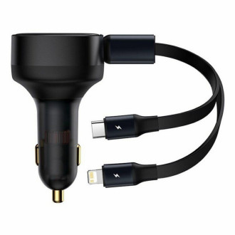 Автомобільний зарядний пристрій Baseus Enjoyment Retractable 2-in-1 Car Charger C+L 30W Black