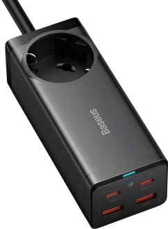 Мережевий зарядний пристрій Baseus GaN3 Pro Desktop Powerstrip AC+2U+2C 100W EU Black (With Mini White Cable Type-C to Type-C 100W(20V/5A) 1m Black）