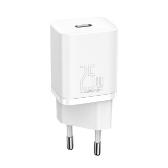 МЗП Baseus Super Si Quick Charger 1C 25W EU Sets White（With Mini White Cable Type-C to Type-C 3A 1m White）