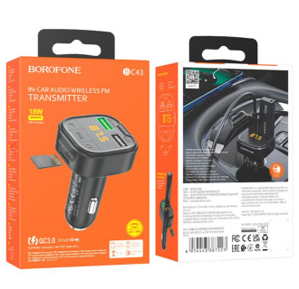 АЗП з FM-модулятором BOROFONE BC43 Flash QC3.0 car BT FM transmitter 18W Black 8525500090