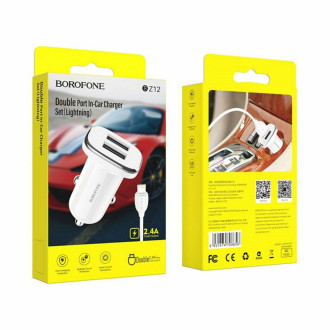 Автомобільний зарядний пристрій BOROFONE BZ12 double port in-car charger set with Lightning White