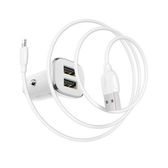 Автомобільний зарядний пристрій BOROFONE BZ12 double port in-car charger set with Lightning White