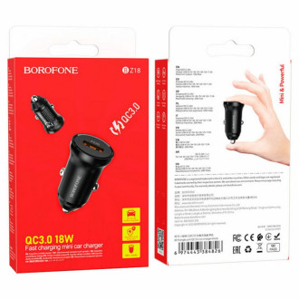 Автомобільний зарядний пристрій BOROFONE BZ18 single port QC3.0 car charger 18W Black