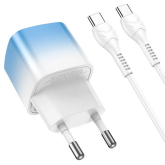 Мережевий зарядний пристрій HOCO C101A single port PD20W charger set(Type-C to Type-C) Ice Blue