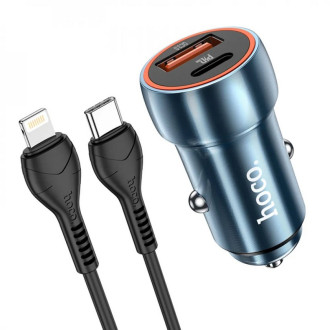 Автомобільний зарядний пристрій HOCO Z46A Blue whale PD20W+QC3.0 car charger set(C to iP) Sapphire Blue