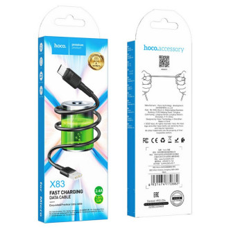 Кабель для заряджання телефонів/планшетів Hoco Кабель HOCO X83 USB to Micro 2.4A, 1m, PVC, PVC connectors, Black 6931474770882