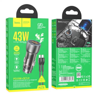 Автомобільний зарядний пристрій HOCO NZ8 Sprinter 43W dual port PD25W+QC3.0 car charger set(C to iP) Brown