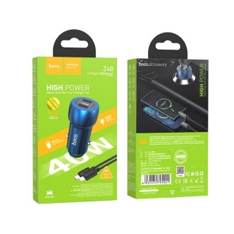 Автомобільний зарядний пристрій HOCO Z48 Tough 40W dual port(2C) car charger set(C to iP) Sapphire Blue