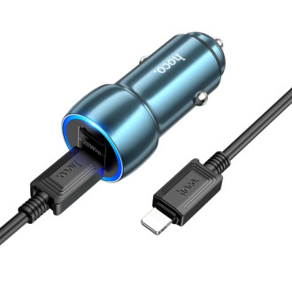 Автомобільний зарядний пристрій HOCO Z48 Tough 40W dual port(2C) car charger set(C to iP) Sapphire Blue