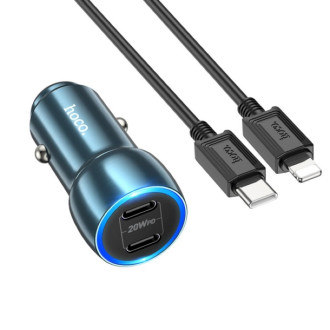 Автомобільний зарядний пристрій HOCO Z48 Tough 40W dual port(2C) car charger set(C to iP) Sapphire Blue