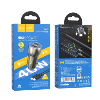 Автомобільний зарядний пристрій HOCO Z48 Tough 40W dual port(2C) car charger set(Type-C to Type-C) Metal Gray