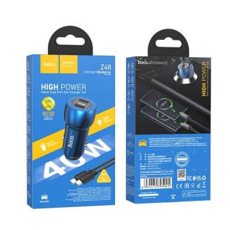 Автомобільний зарядний пристрій HOCO Z48 Tough 40W dual port(2C) car charger set(Type-C to Type-C) Sapphire Blue