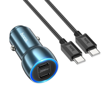 Автомобільний зарядний пристрій HOCO Z48 Tough 40W dual port(2C) car charger set(Type-C to Type-C) Sapphire Blue