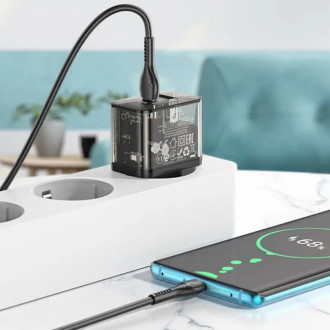 Мережевий зарядний пристрій HOCO N34 Dazzling dual-port PD20W+QC3.0 charger set(Type-C to Type-C) Transparent Black
