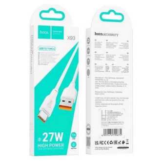 Кабель для заряджання телефонів/планшетів Hoco Кабель HOCO X93 USB to Type-C 27W, 1m, TPE, TPE connectors, White 6931474790675