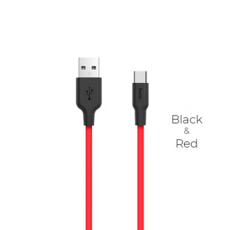Кабель HOCO X21 USB to Type-C 2A, 1m, silicone, TPE connectors,  Black+Red