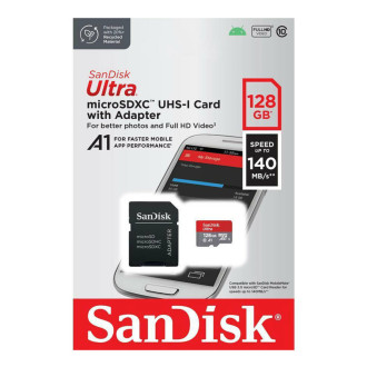 microSDXC (UHS-1) SanDisk Ultra 128Gb class 10 A1 (140Mb/s) (adapter SD)