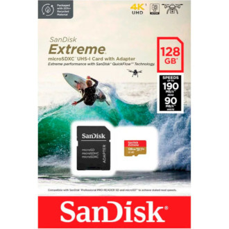 MicroSDXC (UHS-1 U3) SanDisk Extreme For Action Cams and Drones A2 128Gb class 10 V30 (R190MB/s,W90MB/s) (adapter) SanDisk