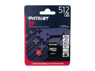 microSDXC (UHS-1 U3) Patriot EP Series 512Gb class 10 V30 (R-100MB/s, W-80MB/s) (adapter SD)