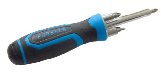 FORSAGE Викрутка універсальна реверсивна з підсвічуванням 4LED та комплектом біт, L-250мм (PH1, PH2, PZ2, SL5, SL6), у блістері Forsage F-303854