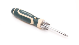 ROCKFORCE Викрутка універсальна реверсивна з підсвіченням 4LED і комплектом біт, L-250мм (PH1, PH2, PZ2, SL5, SL6) ROCKFORCE RF-303854