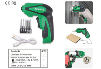 Электроотвертка TOPTUL 1/4" 3.6 V 3Nm 350об/хв KPDB0803