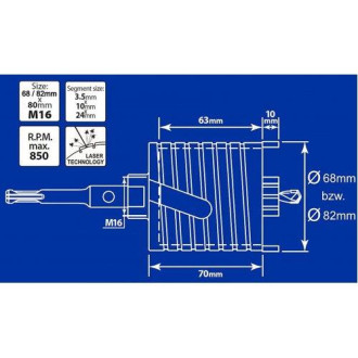 Коронка алмазна S&R D72 мм по бетону