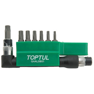 Набір біт TORX TOPTUL 1/4" T10H-T40H + Р-обр. перехідник 8ед. GAAL0801