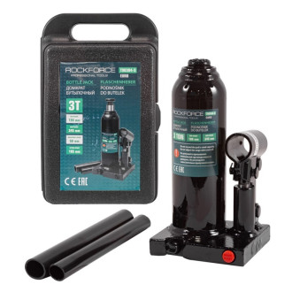 ROCKFORCE Домкрат пляшковий 3т з клапаном (висота підхвату-180мм, висота підйому-345мм) у кейсі ROCKFORCE RF-T90304-S