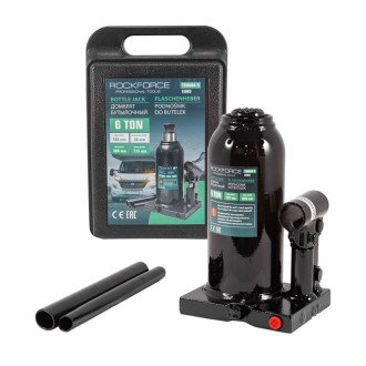 ROCKFORCE Домкрат пляшковий 6 з клапаном (висота підхвату-185мм, висота підйому-360мм, хід штока - 115мм) у кейсі ROCKFORCE RF-T90604-S