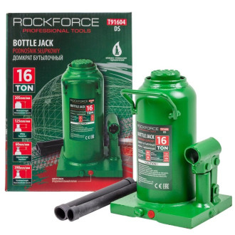 ROCKFORCE Домкрат пляшковий 16т (205-390мм) з клапаном ROCKFORCE RF-T91604DS