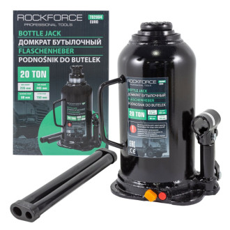 ROCKFORCE Домкрат пляшковий 20т з клапаном (висота підхвату-235мм, висота підйому-445мм) ROCKFORCE RF-T92004