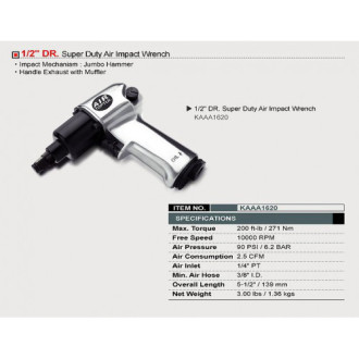 Пневмогайкокрут для шиномонтажу TOPTUL 1/2" 271N/m 10000 об/хв KAAA1620