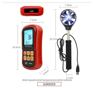 Анемометр, виносна телескопічна крильчатка 0,3-45м/с, 0-45°C BENETECH GM8909